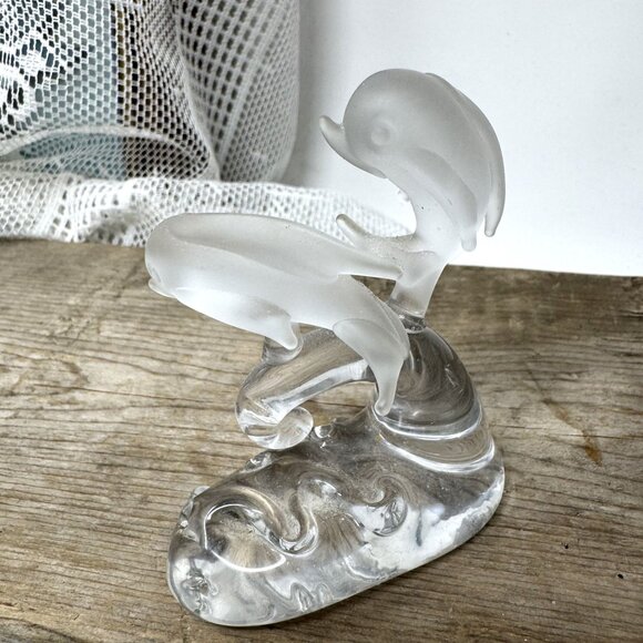 Handcrafted Glass Dolphin Figurine Sculpture Clear n Matt - Picture 4 of 7